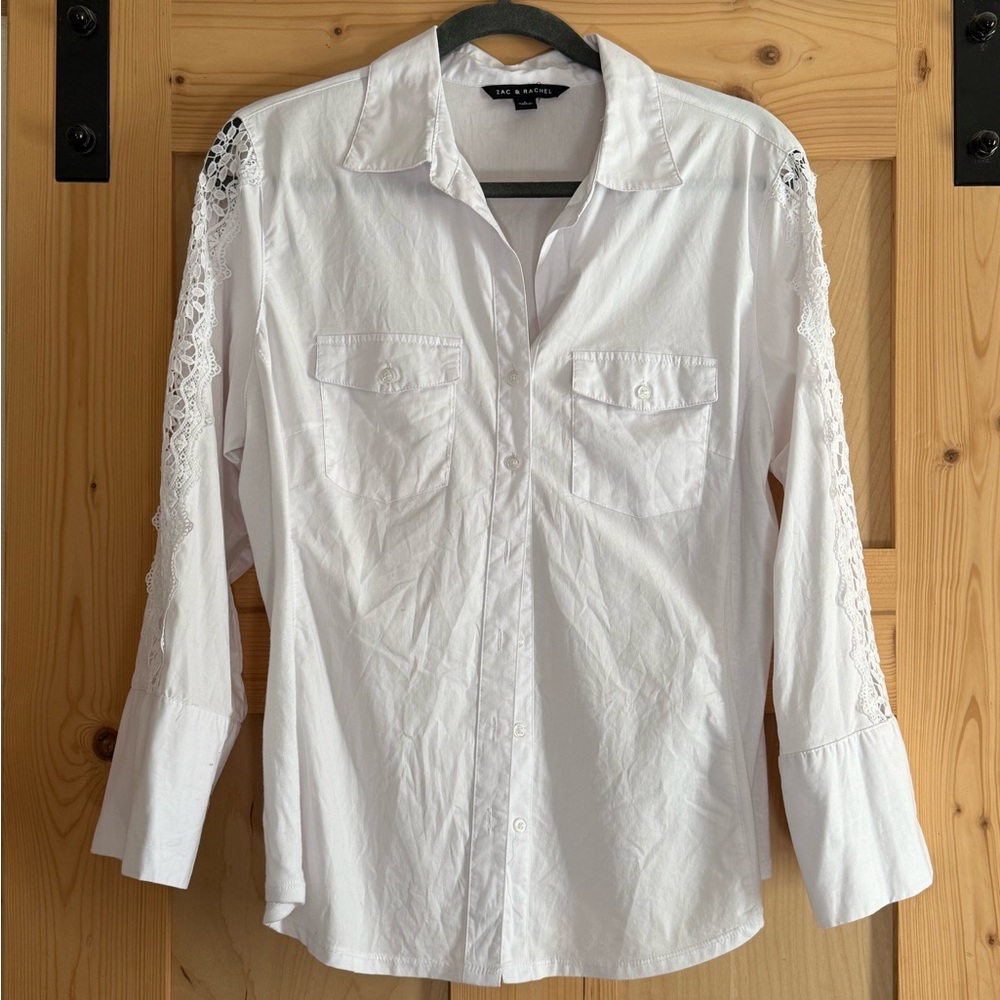 Zac & Rachel White Button Down Shirt with Lace Sleeves